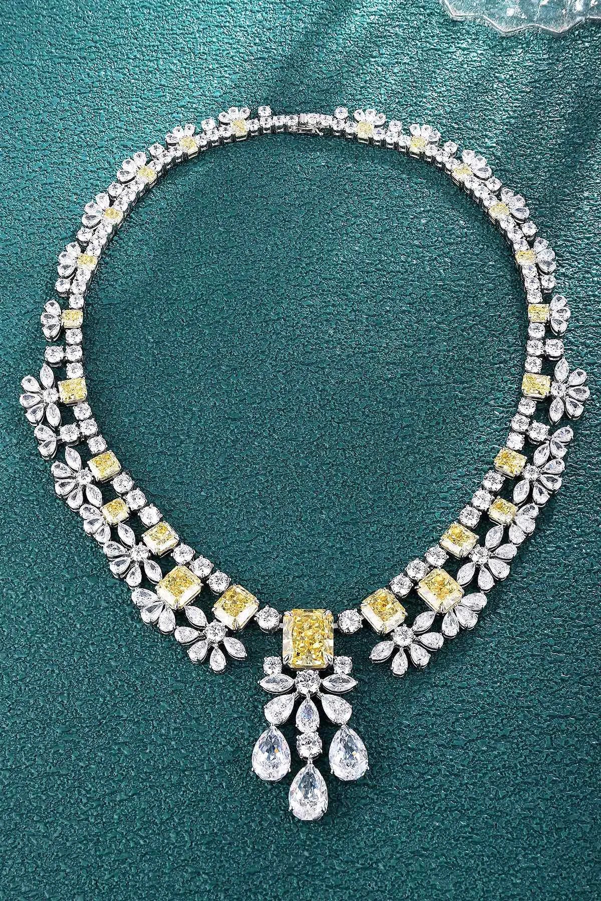 Gemfiori Anster Custom S925 Simulated Diamond Necklace Radiant Shape Yellow Cubic Zircon for Women Party Gift Engagement Anniversary