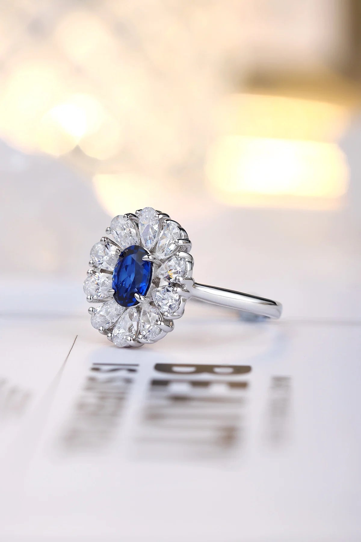 Gemfiori Jewelry Trendy High Quality S925 Silver Cultivated Sapphire Ring Unisex Engagement Ring for Wedding Party or Gift