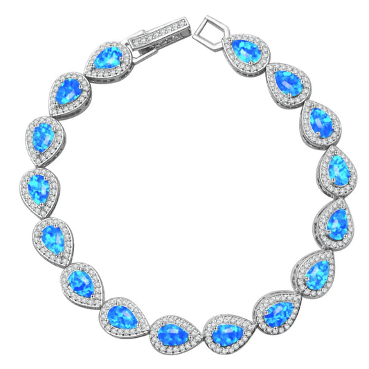 Blue Opal Teardrop Bracelet | Silver CZ Accent Jewelry