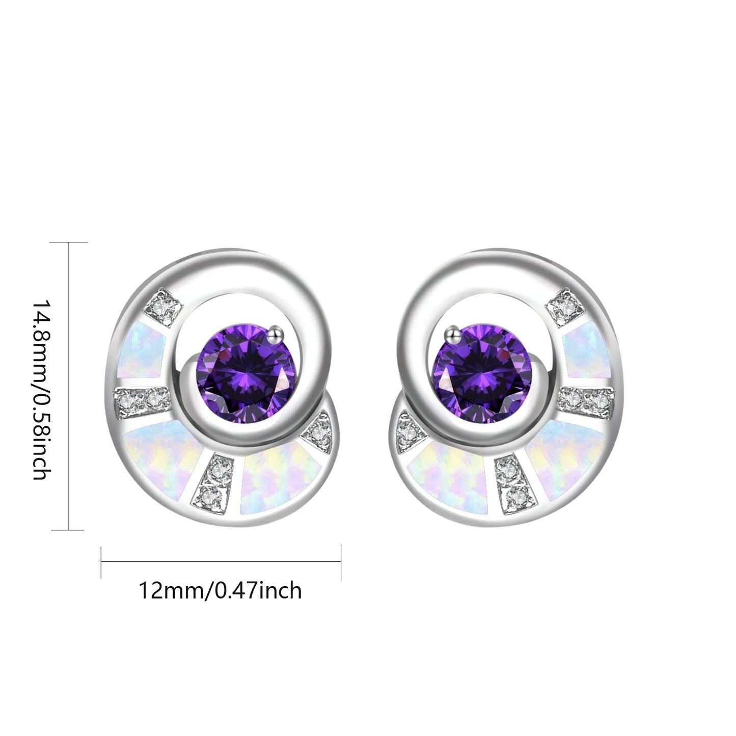 Exquisite Purple Opal Geometric Silver Plated Christian Pendant Earrings Cute Fairy Tale Style Women's Jewelry for Bulk Gift