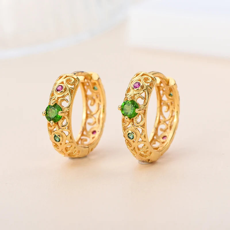 Gioiellieri Natural Chrome Diopside Stud Earrings S925 Sterling Silver for Girls Fine Jewelry May Birthstone Anniversary Gift Green Earrings