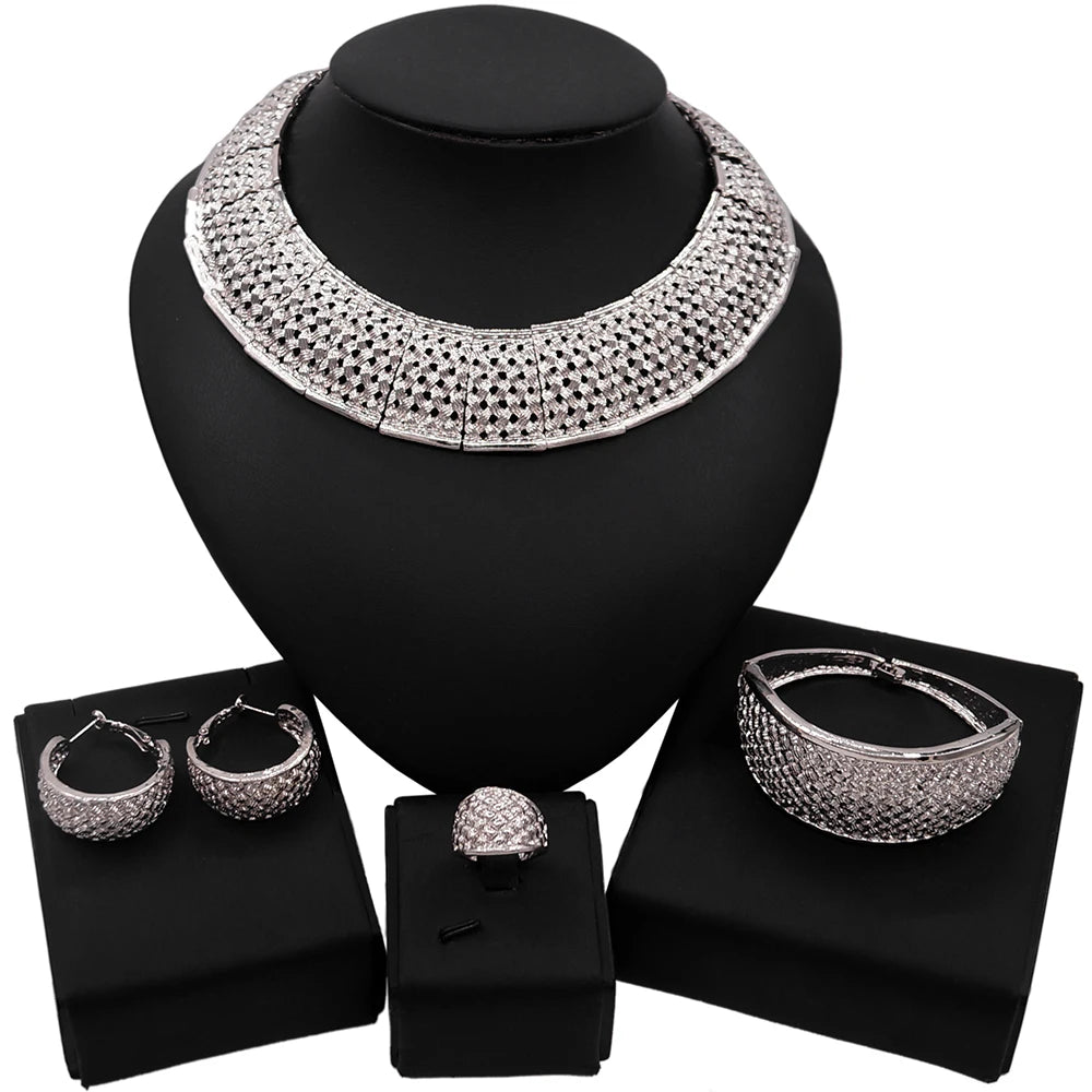 Zhuerrui Luxury Brazilian Gold Plated Jewelry Set Necklace Bracelet Earring Ring Nigerian Woman Wedding Jewelry Sets HC20120314