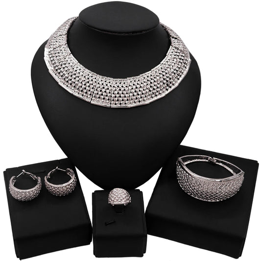 Zhuerrui Luxury Brazilian Gold Plated Jewelry Set Necklace Bracelet Earring Ring Nigerian Woman Wedding Jewelry Sets HC20120314