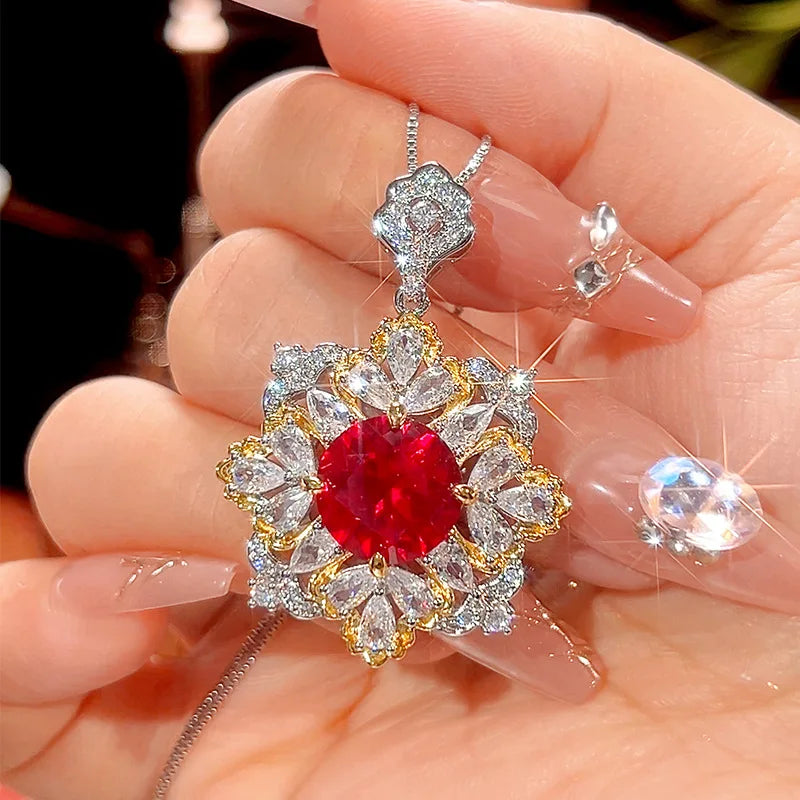 Gemfiori 2025 New Fashion Jewelry Shining Chinese Red Zircon Pendant Earrings and Rings Light Luxury Set Holiday Gift