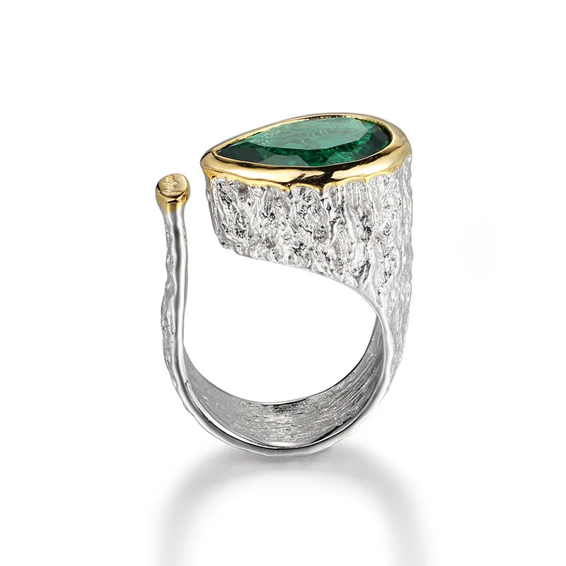Pear Shape 925 Sterling Silver Green Spinel Ring with Gold Plated