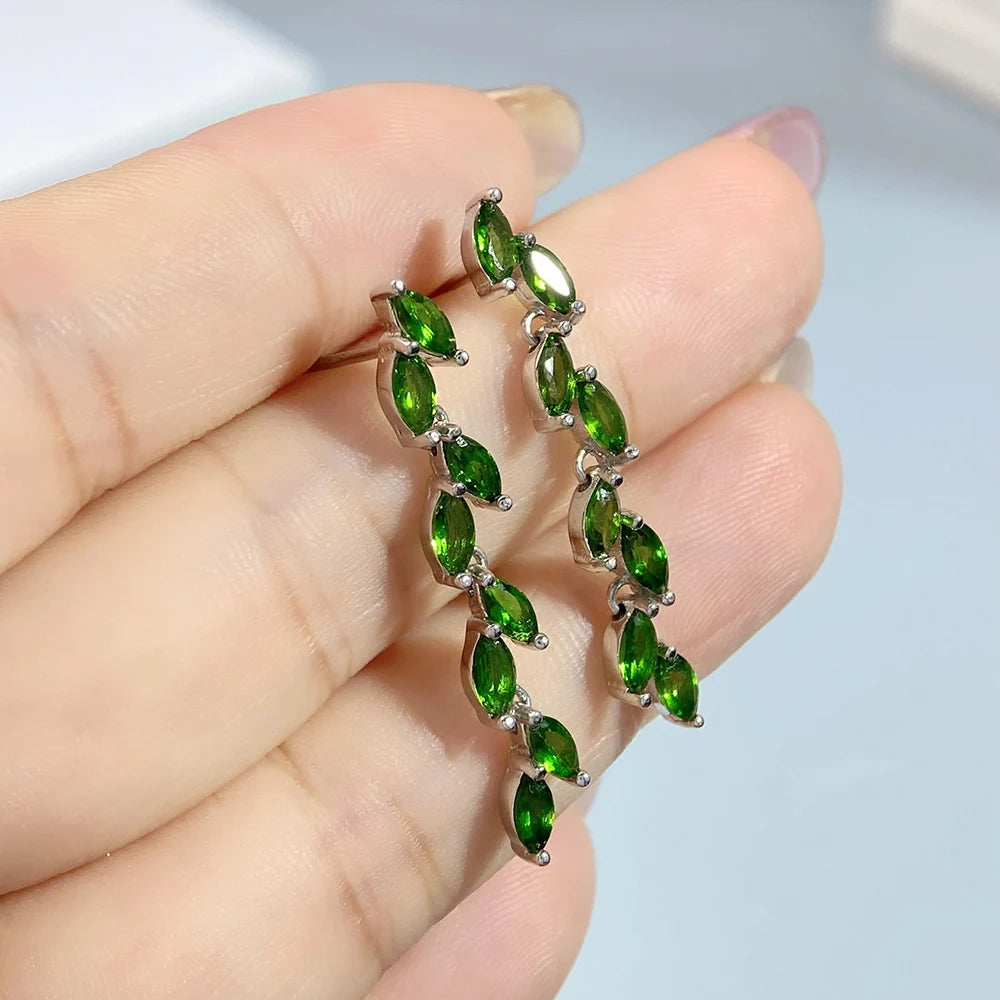 S&S Natural Chrome Diopside Drop Earrings – 925 Sterling Silver – Rhodium Plated – Collection