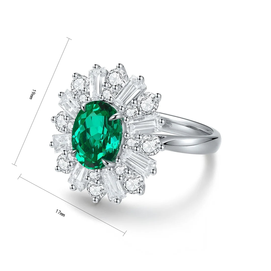 Gemfiori S925 Silver Cultivated Emerald Ring Main Stone :1.72CT Side Stones :3.698CT Total Weight:5g