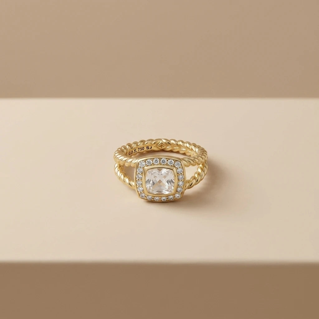 FASHIONISTA DY High-Quality Silver-Plated 14mm Square Diamond-Set Ring, Gold-Plated Colored Gemstone-Set Ring, Jewelry
