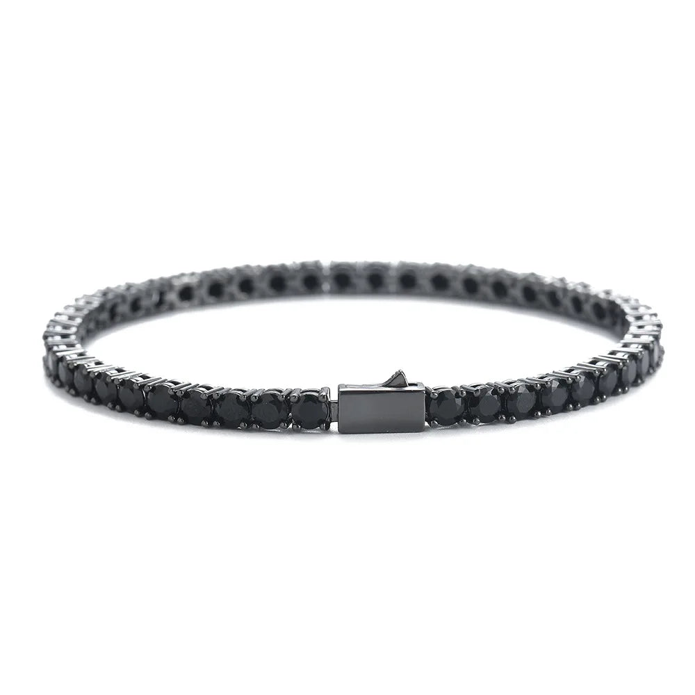 REBEL 4mm Iced Out Colorful CZ Tennis Bracelet Multi Color 1 Row Cubic Zirconia Brass Spring Clasp Bling Hip Hop Jewelry for Women Men