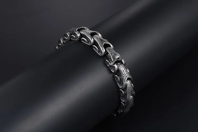 REBEL VIKING Snake Link Chain Bracelet – 11mm Silver Stainless Steel