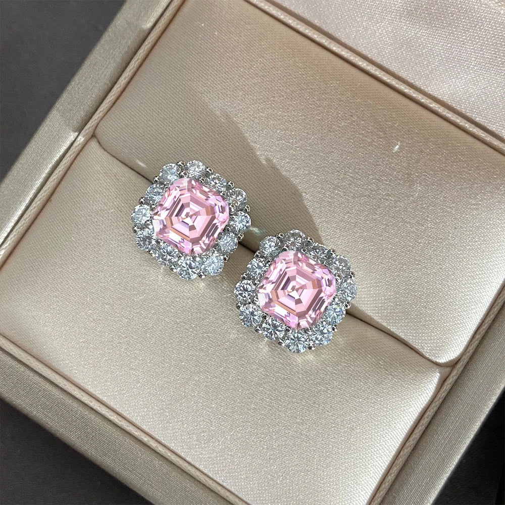 MUSHAN Jewelry Factory 925 Silver 2Carat Square High Carbon Diamond Stud Earrings 7*7 European and American Retro Style Earrings
