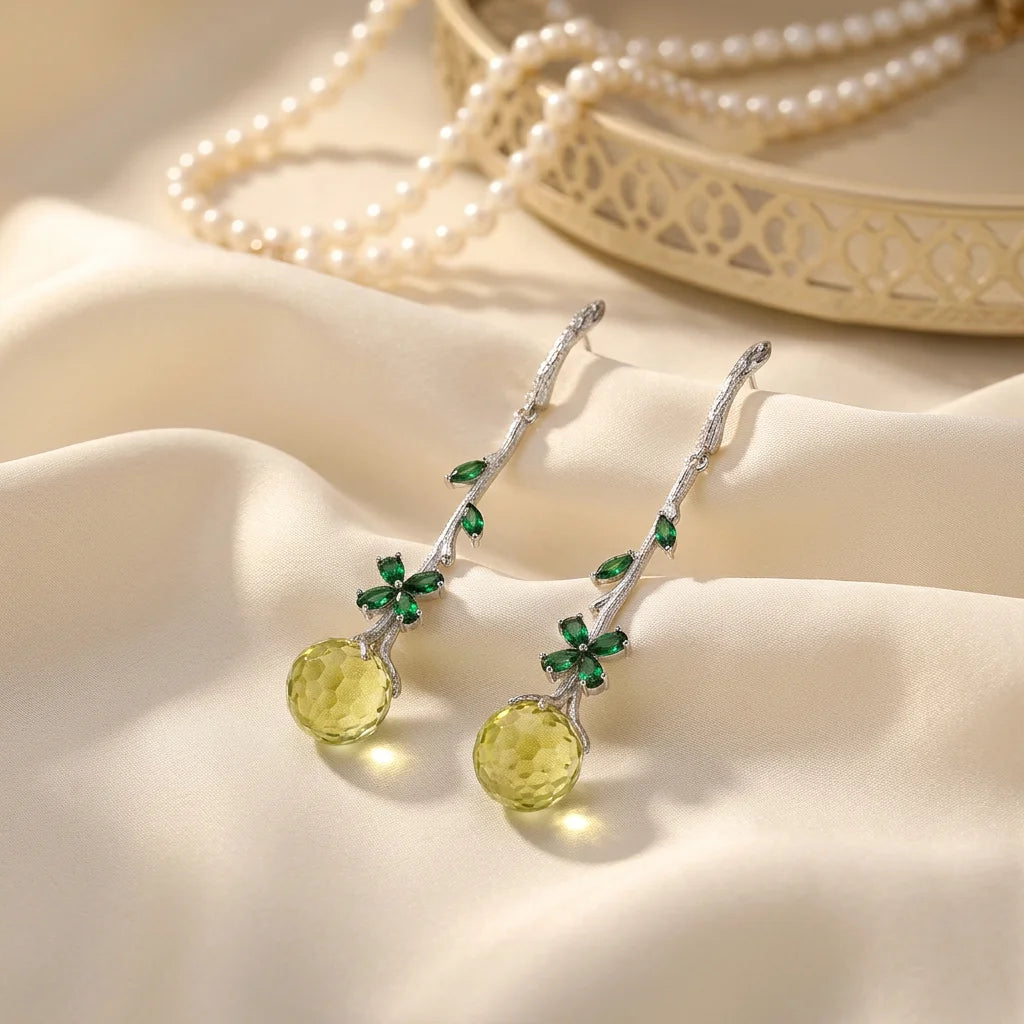 Green Zircon 925 Sterling Silver Classic Earrings for Women with Rhodium Plated Wedding & Party Gift