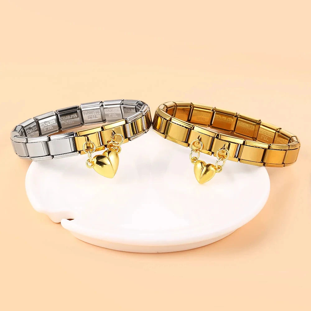 New Fashion Heart Magnetic Attraction Removable Pendant Link Fit 9mm Stainless Steel Italian Charm Bracelet Jewelry DIY Making