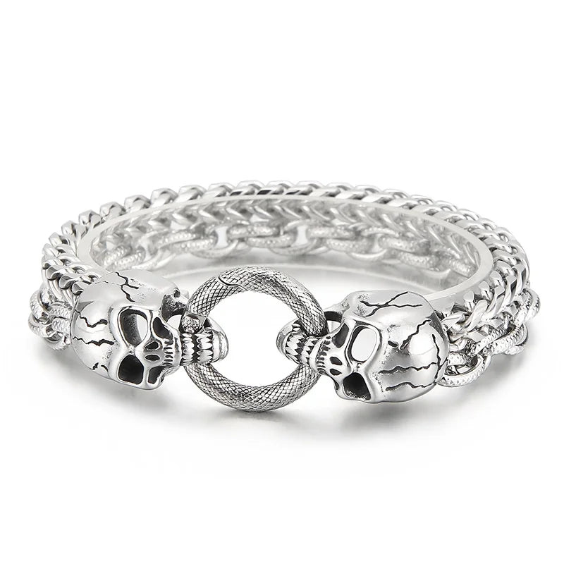 KALEN 220mm Punk Mens Stainless Steel Skull Herringbone Chain Link Bracelets