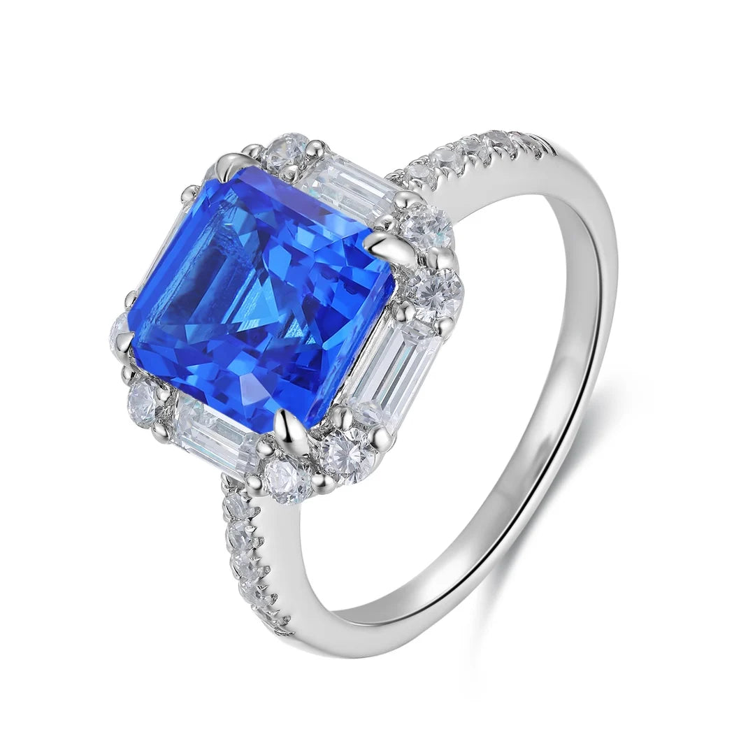 Gemfiori S925 Silver Cultivated Cobalt sharp Crystal Ring Main Stone: 3.31CT Side Stones: 1.62 CT Weight: 3.78 g