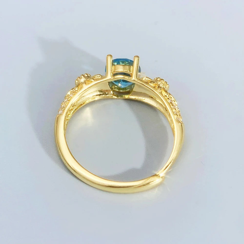 Gioiellieri Swiss Blue Topaz Silver Ring with Natural Blue Stone for Wedding Engagement in 925 Sterling Silver Band for Her Fine Jewelry