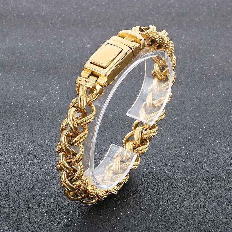 KALEN Gothic Fine Jewelry Fashion Bracelets Men Stainless Steel Twisted Links Bracelet Bangle