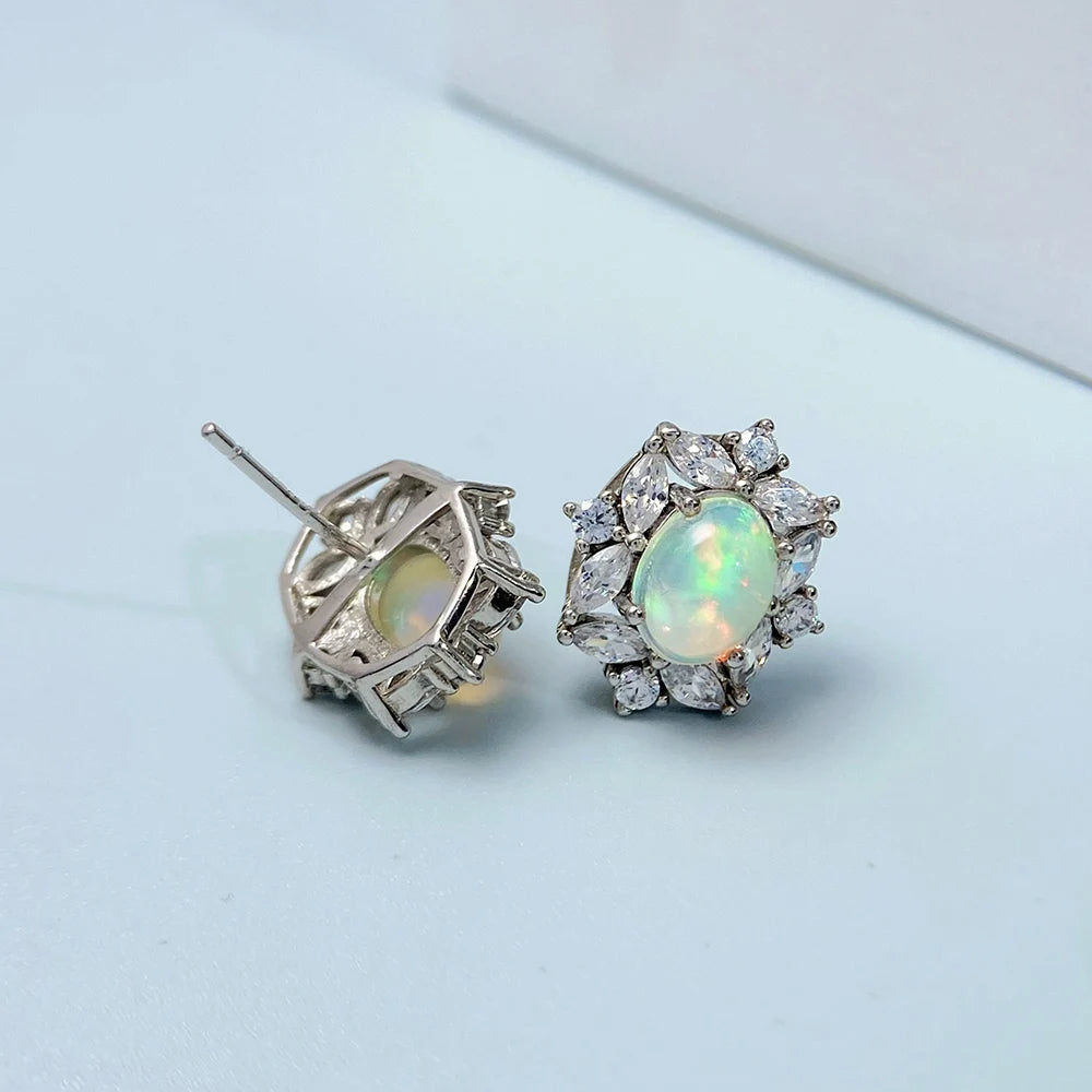 Gioiellieri Natural Opal Stud Earrings S925 Sterling Silver Jewelry for Women Fine Jewelry Wedding Gift Fashion Accessories Gemstones 925