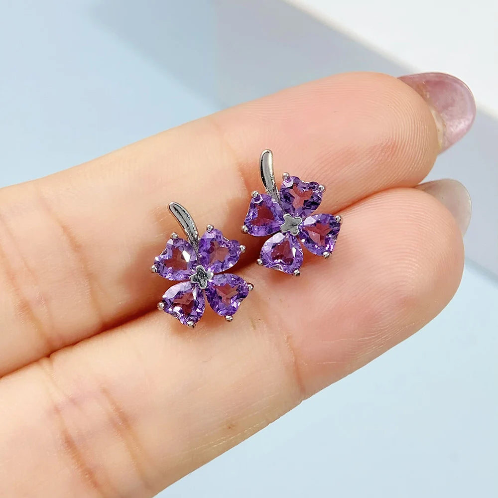 Gioiellieri Natural Amethyst Stud Earrings S925 Sterling Silver for Women Elegant February Birthstone Jewelry with Real Purple Stones Gift
