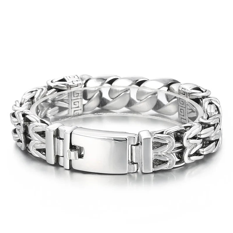 KALEN 225mm Gothic Stainless Steel Herringbone&Cuban Chain Bracelet With Ancient Runes
