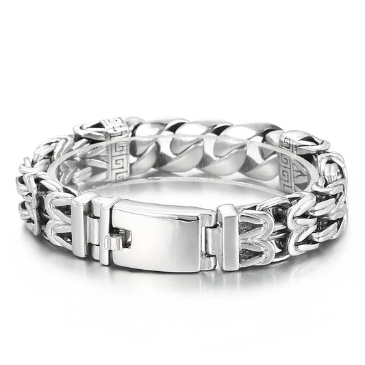 KALEN 225mm Gothic Stainless Steel Herringbone&Cuban Chain Bracelet With Ancient Runes