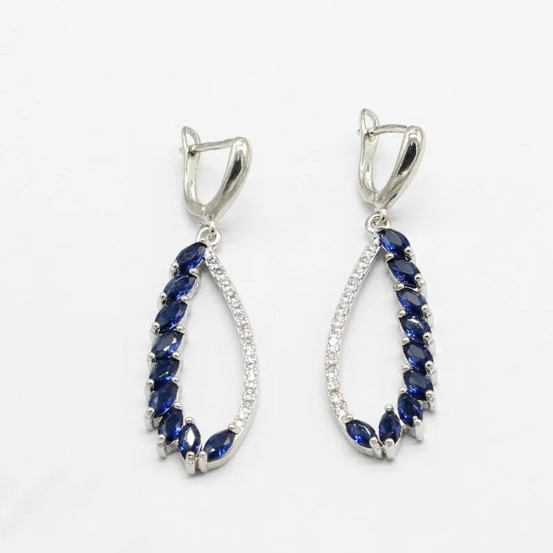 XOTICA Silver Jewelry Set for Women Blue White Crystal Earrings Necklace Pendant for Wedding Parties Gifts Engagements Featuring Zircon