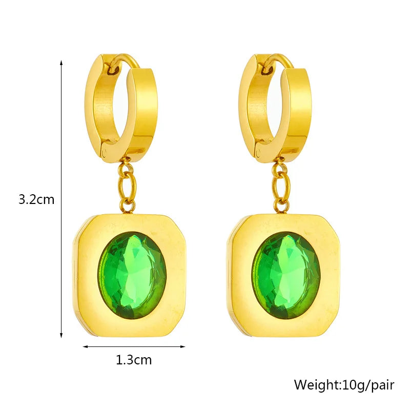 Gold Multi-Layer Chain & Green Crystal Necklace & Earrings Jewellery Set | Dramatic Luxury Set