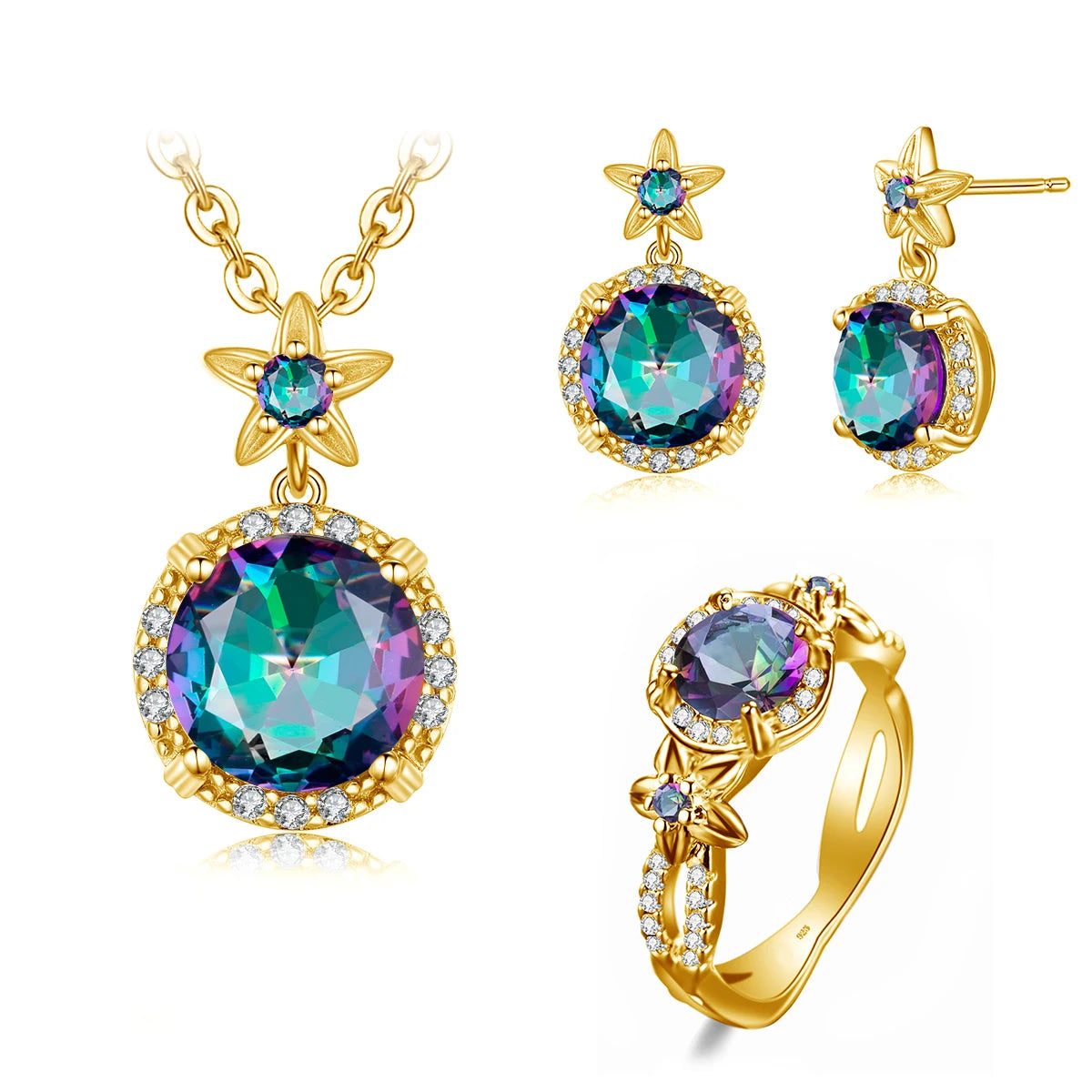 ArtistA Luxury Palace Style Amethyst Cubic Zirconia Sterling Silver Gold Plated Engagement Anniversary Bridesmaid Jewelry Gift Set