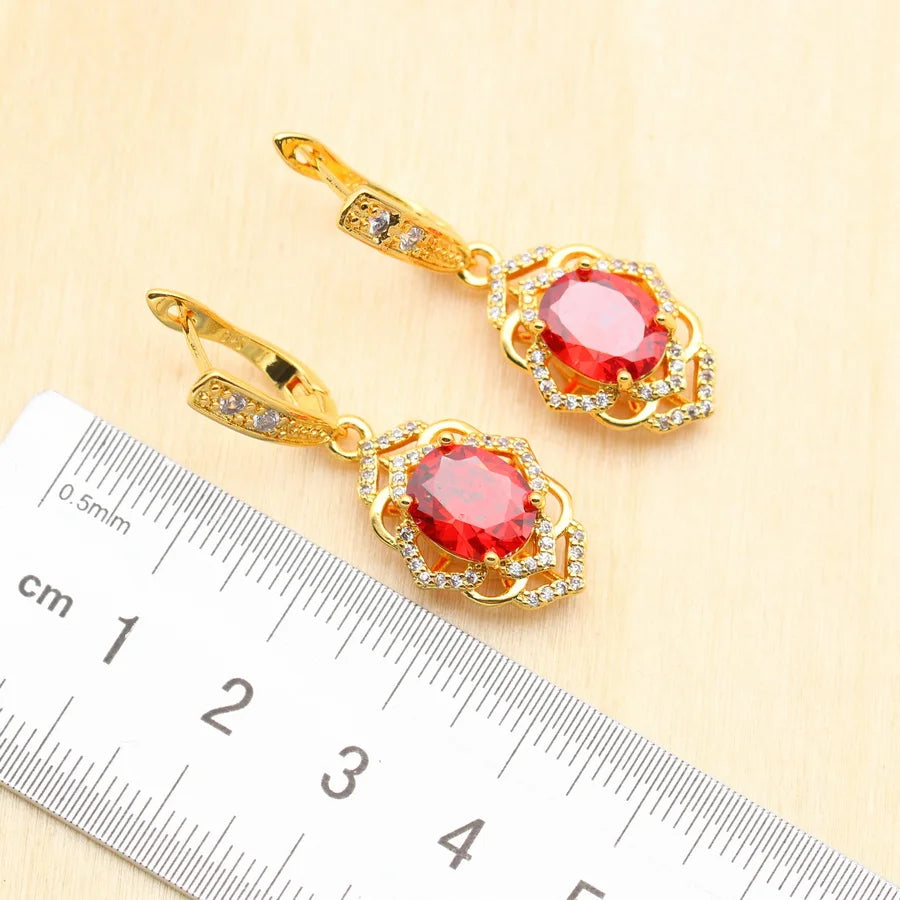 XOTICA 2023 New Red Cubic Zirconia Jewelry Set for Women Earrings Open Ring Pendent Necklace for Wedding or Engagement