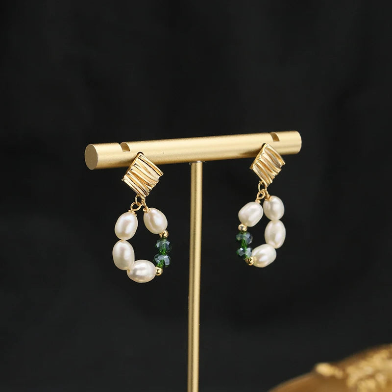 Natural Freshwater White Pearls  Wholesale Fashion Jewelry Earrings Luxury 18k Gold Plating Hoop Earrings