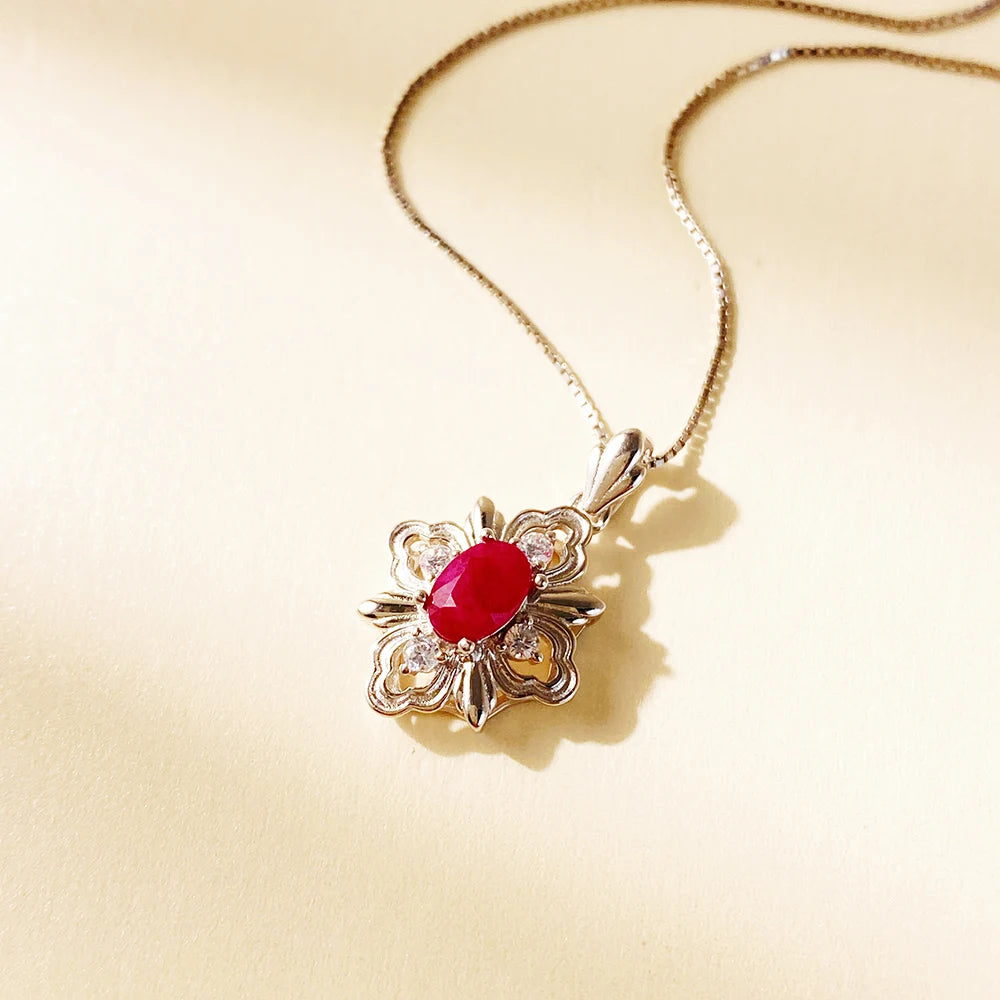 Gioiellieri Natural Ruby Gold Plated 925 Sterling Silver Exquisitely Crafted Claw Setting Gemstone-Inlaid CMA Women's Gift Party Pendant