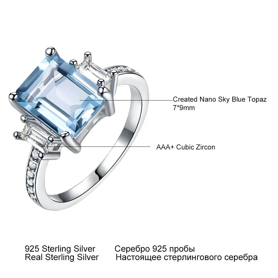 925 Sterling Silver Jewelry Sets for Women Gemstone Sky Blue Topaz Ring Clip Earrings Female Wedding Engagement Jewelry