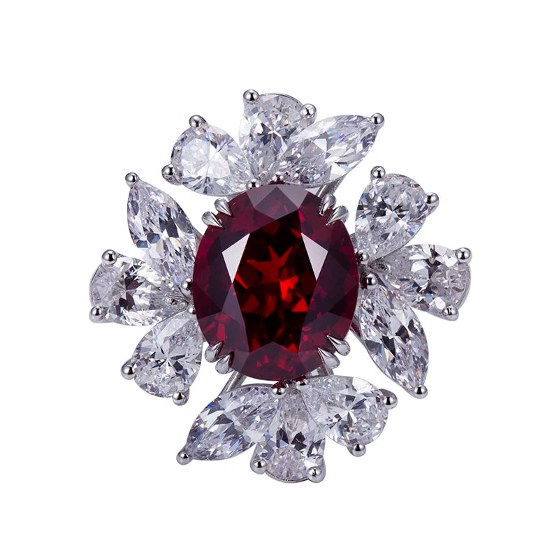 Messi Jewelry MSR-953 Lab Created Ruby  S925  Oval Ring Fashion Design Engagement Ring  Wedding Band Classic Diamond Gift Band
