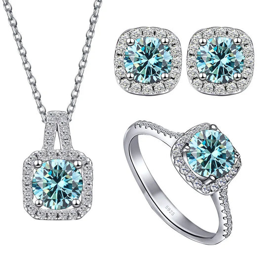 Halo Style Moissanite Jewelry Set S925 Silver 1ct Earring  VVS Moissanite Diamond Ring Pendant for Women