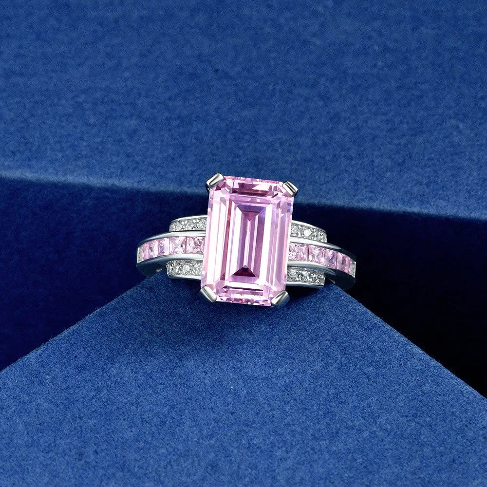MUSHAN Jewelry Factory 5ct Rectangular Pagoda 8*12 Pink High Carbon Diamond Ring Simple Versatile and Fashionable Trendy Style