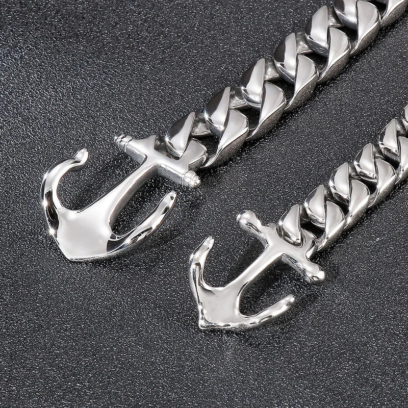VIKING Mens Anchor Stainless Steel Charm Bracelet – Trendy Silver