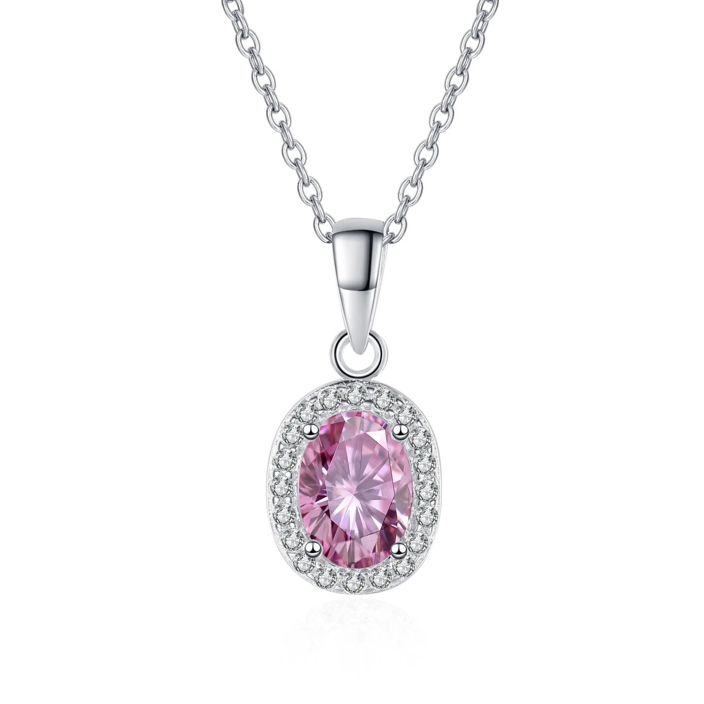 Fine Jewelry 925 Sterling Silver Bezel Set Oval Cut 3 Carat Colorful Moissanite Diamond Halo Pendant Necklaces Women