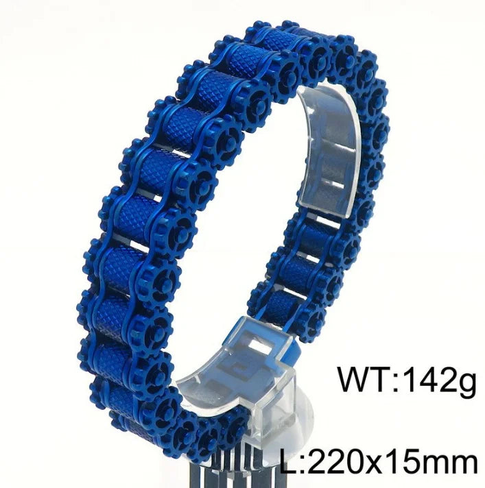 REBEL Men's Punk Motorcycle Chain Bracelet, Multi‑Color Plated Stainless Steel Hip Hop Biker Wrist Cuff, Street Fashion Jewelry Gifts