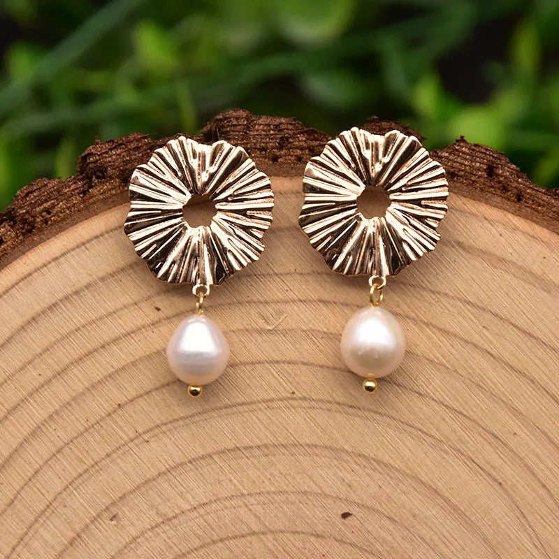 New Jewelry Yiwu Wholesale Gold Plated Natural Pearl Earings Jewelry Women Korean Wholesale Bulk 18K Gold Plated Jewelry