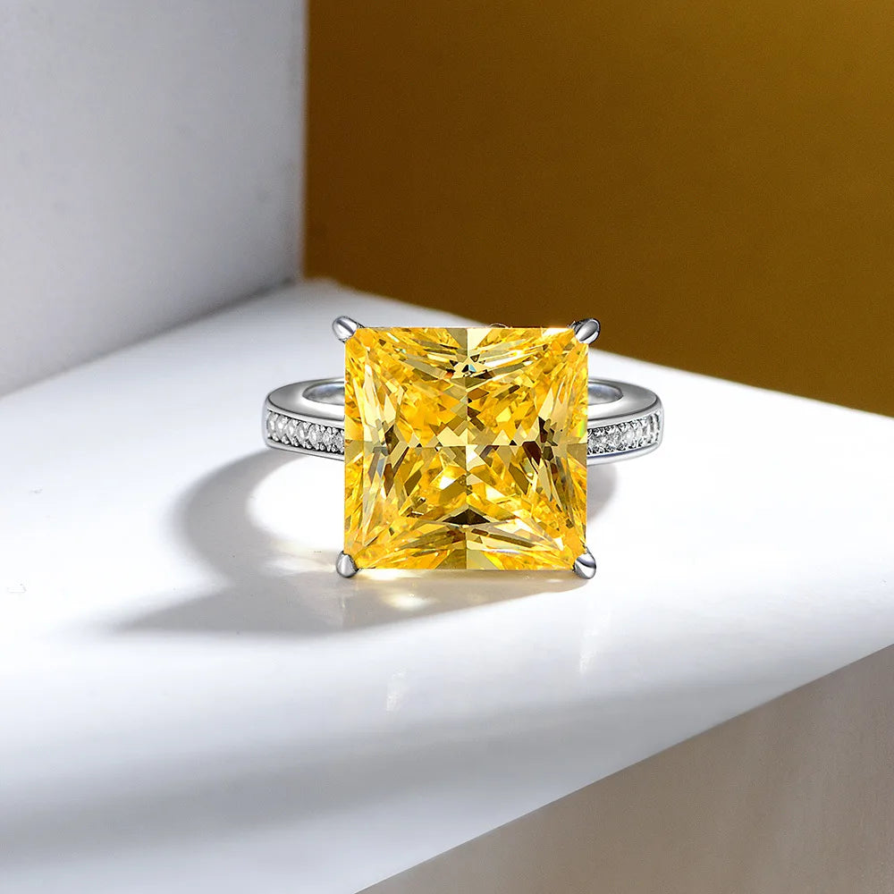 MUSHAN Jewelry Factory 925 Silver 8 Carat Luxury Princess Square 12*12 Artificial High Carbon Diamond Ring for Women