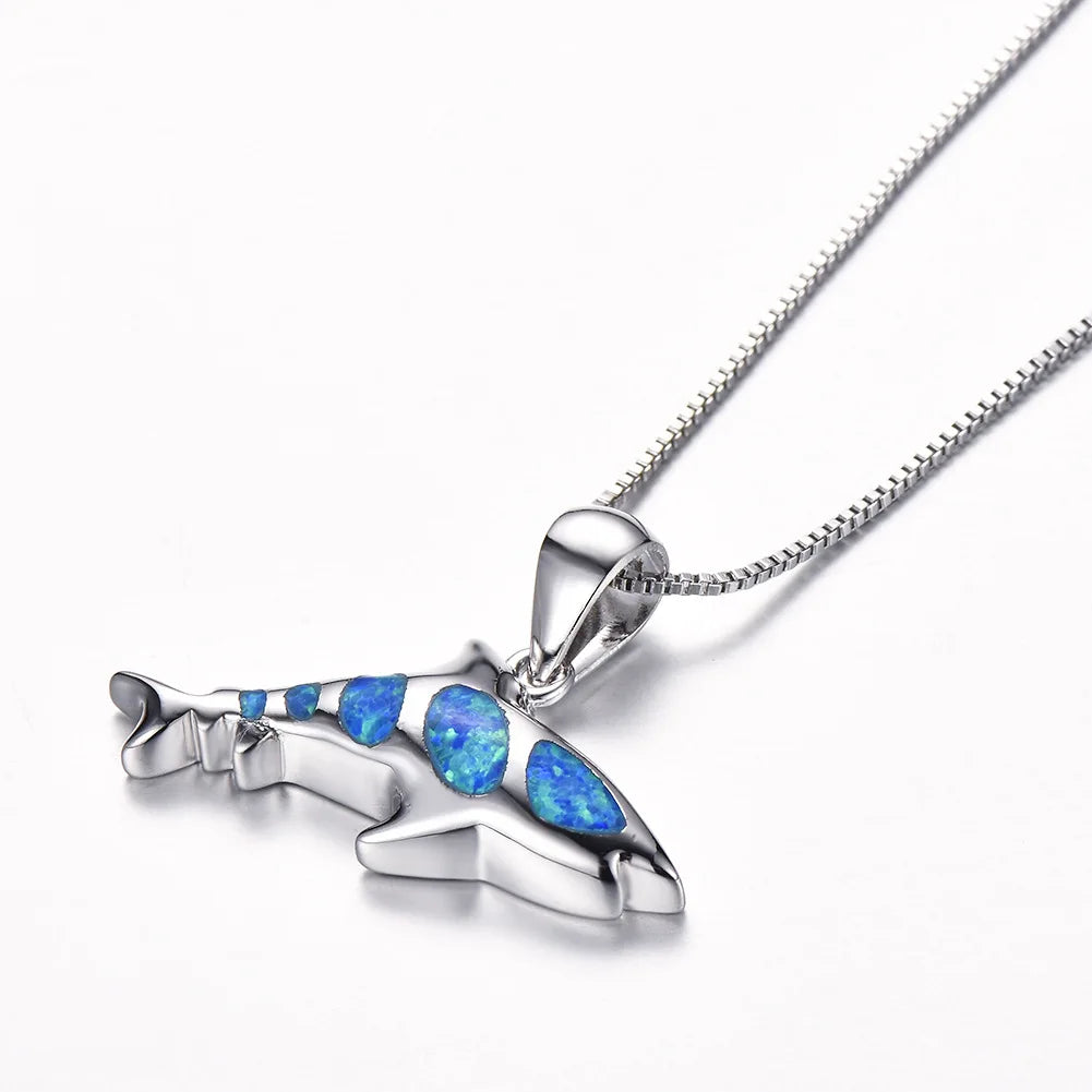 Dynamic Shark Pendant Necklace Aobao Multi-Inlaid Detail Nautical Jewelry