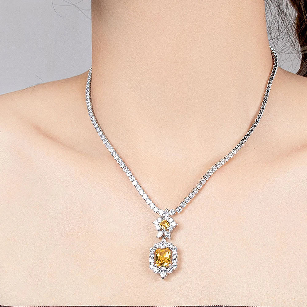 XOTICA High Quality Luxury CZ Pendant Necklace Earring Set Ladies Sparkling Zircon Tennis Chain Stud Earring Wedding Engagement Jewelry