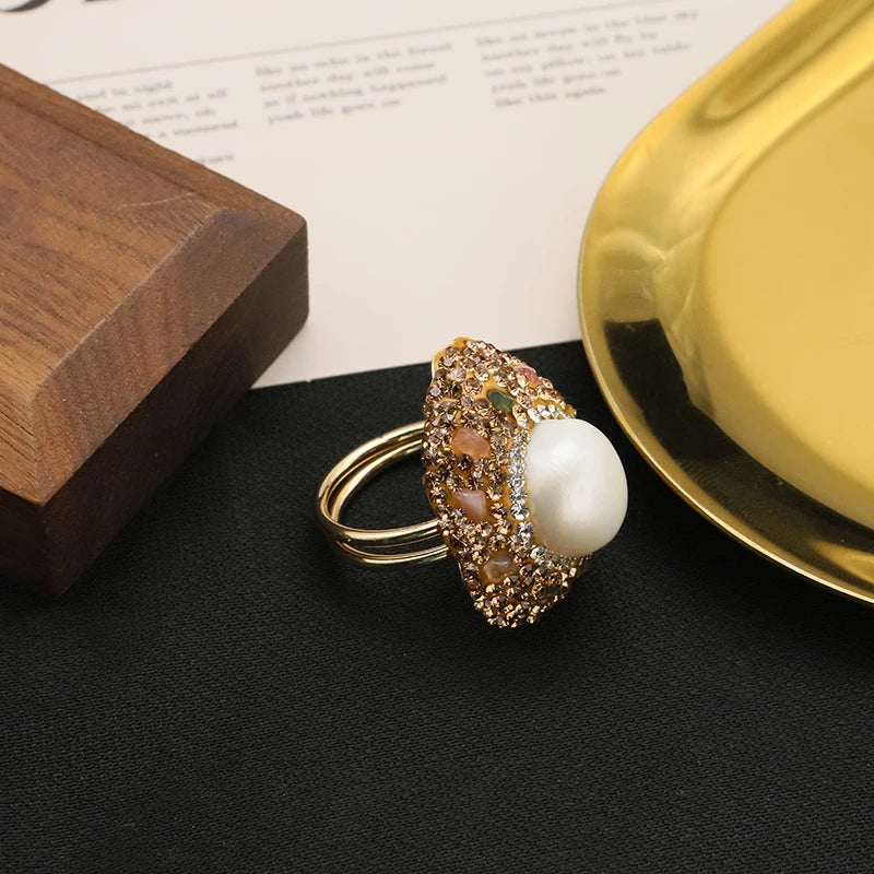 European American 2022 Cross-border New Fashion Ring Creative Personality Luxury Ring Simple Versatile Pearl Rings