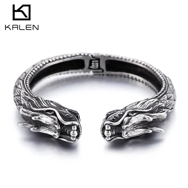 KALEN 316L Stainless Steel Punk Cool Man Dragon Cuff Bangle