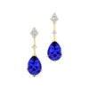 100% Genuine Natural Tanzanite & Diamonds Cute Rhodium Plated 18k Solid Gold Earrings Luxurious Bridal Jewelry For Wedding Gift