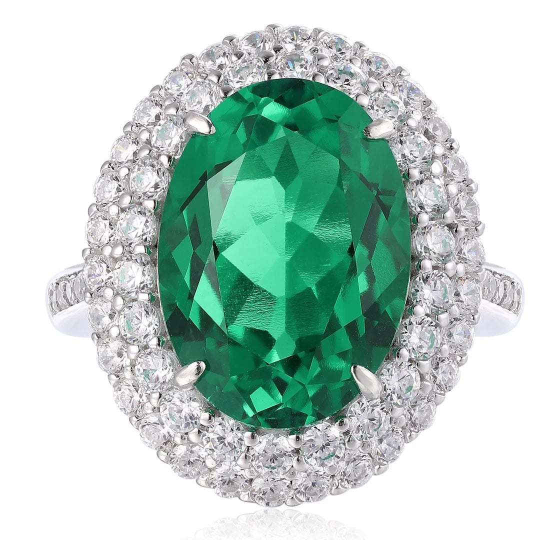 Gemfiori Jewelry Trendy High Quality S925 Silver Cultivated Emerald Ring Unisex Engagement Ring for Wedding Party or Gift
