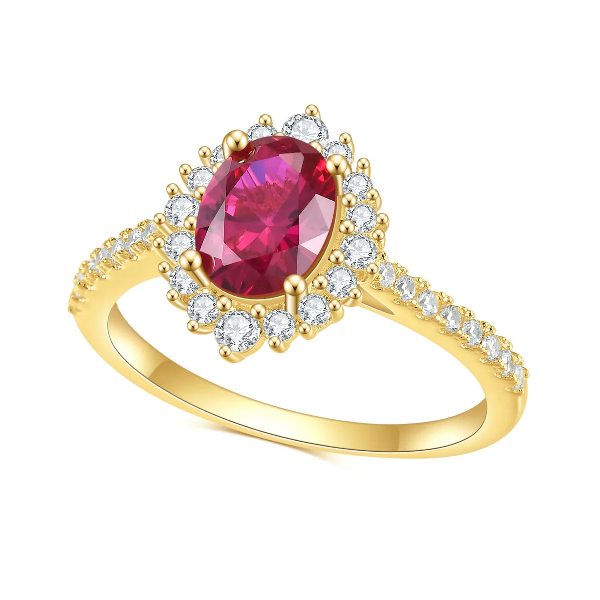 Gemfiori Abiding Delicate Fine Jewelry Rose Gold Plated Pinkish Red Lab Grown Ruby Gemstone 925 Sterling Silver Ring for Women Wedding
