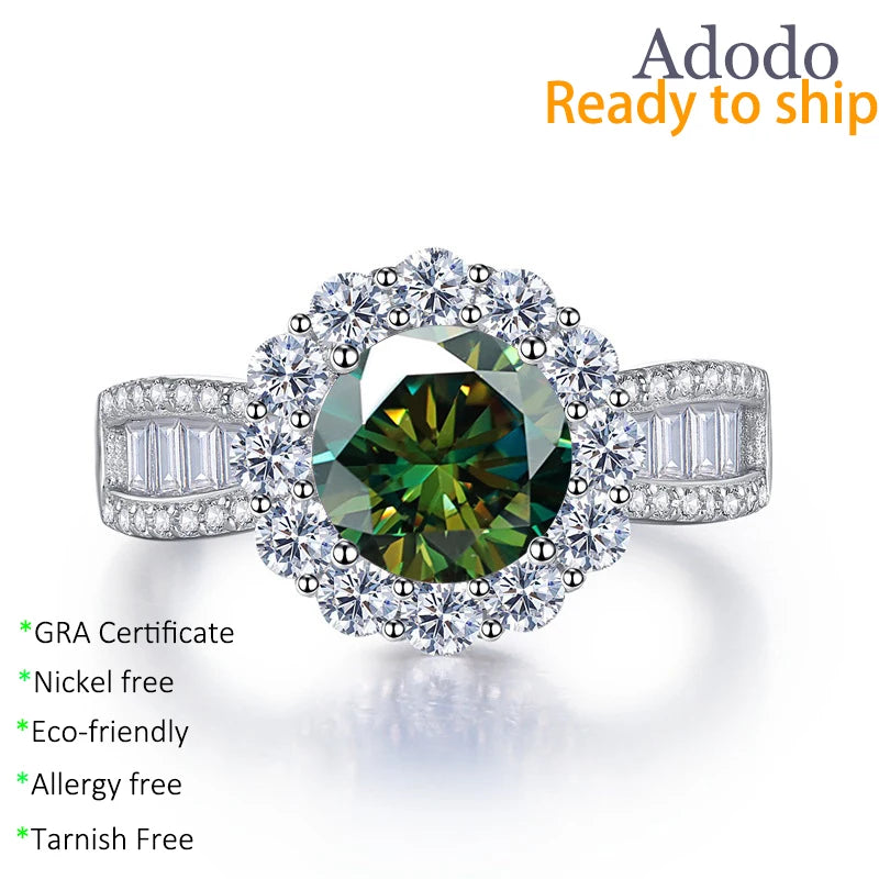 Luxury 2 Karat Moissanite Ring Fine Jewelry S925 Sterling Silver pink Blue Green Moissanite Engagement Diamond Ring for Women