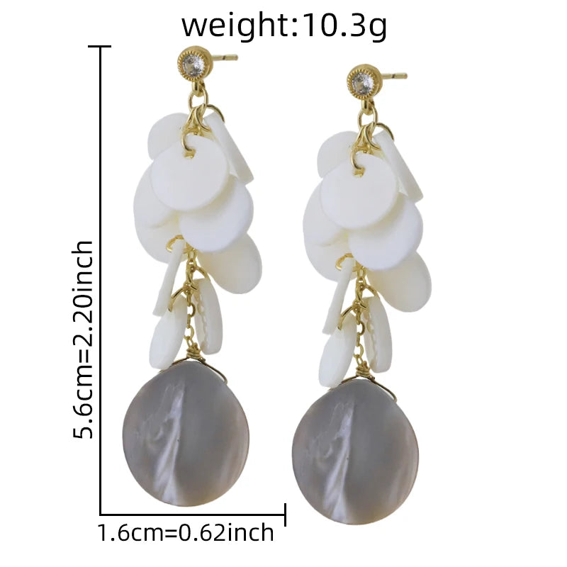 Round Natural Freshwater Shell Tassel Earrings Luxurious Vintage Handmade Earrings Beach Holiday Accessories for Women GE1753