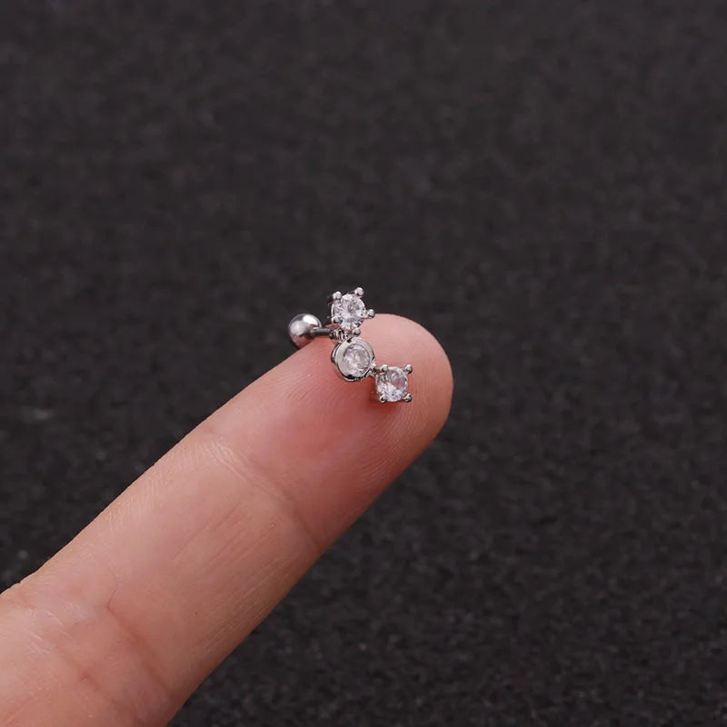 S&S 18K Gold Plated Zircon Stud Earrings | Stainless Steel Ear Bone Nail | S&S Collection